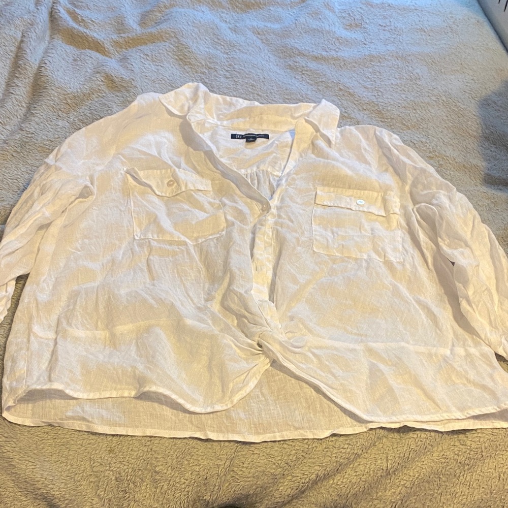INC International Concepts White Casual Button Down Shirt